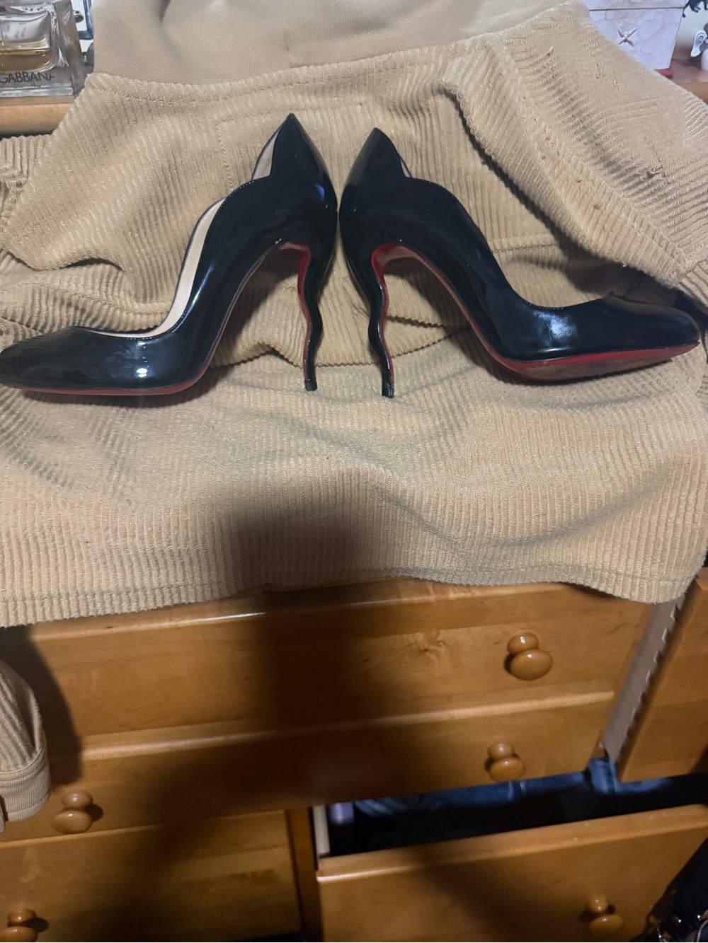 Christian Louboutin Black Patent Pointed Stiletto Heels with Red Soles